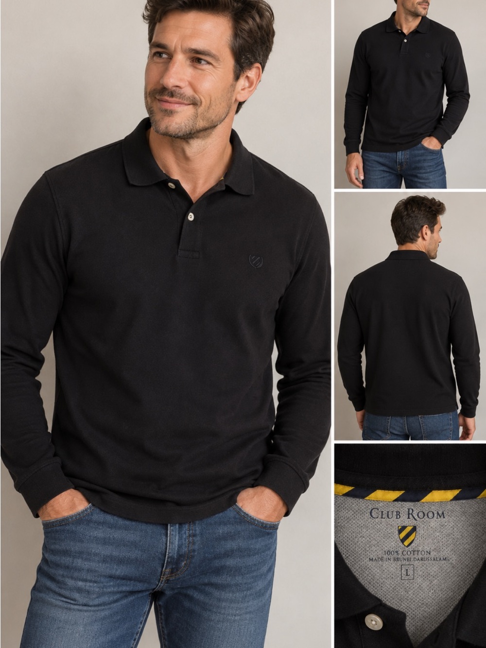 Club Room Black Long-Sleeve Polo